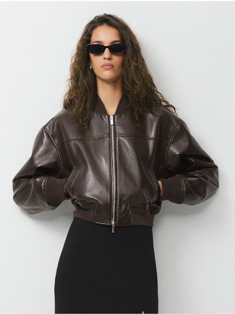 Aritzia Babaton Synergy Bomber UnReal Leather Jacket Rich Mocha Brown XS